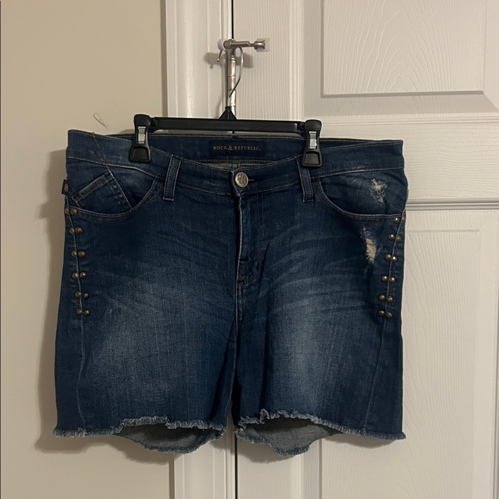 Rock & Republic Dark Indigo Denim Studded Women’s Shorts - Size 12